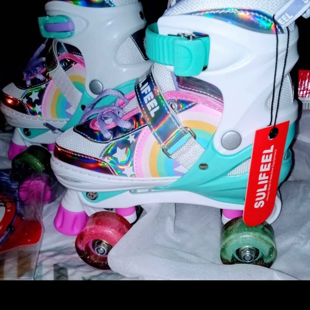 Rainbow Kids Roller Skates - White and Pink